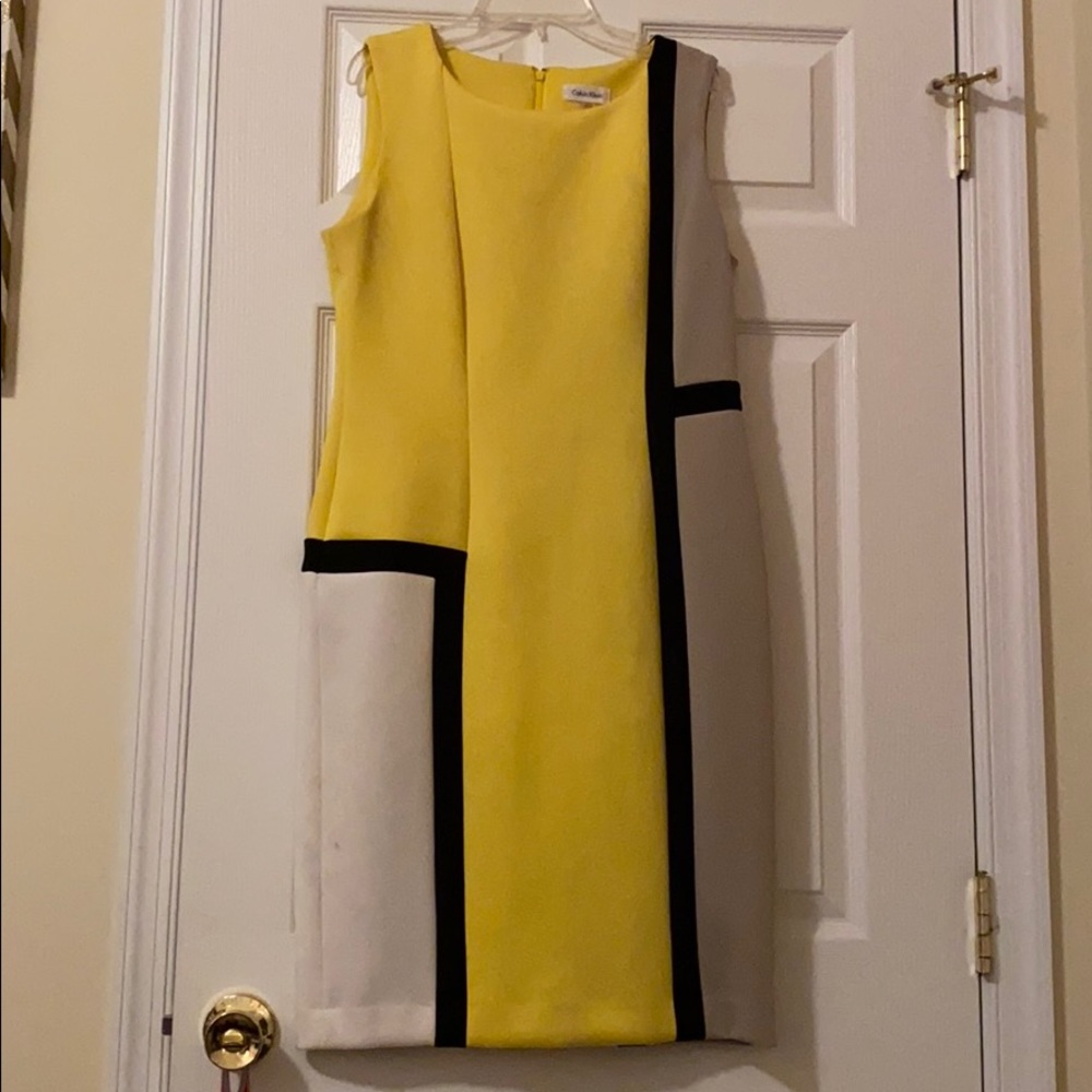 Yellow, Black, Tan & White Dress
